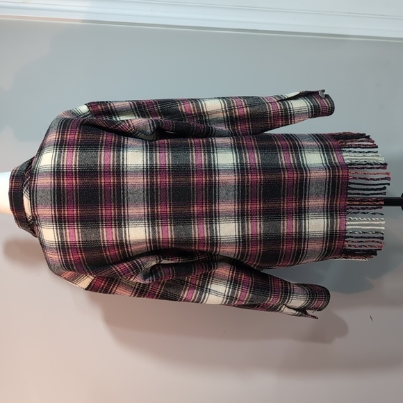 Sigrid Olsen Black/Pink Plaid/Fringe Button Down Jacket/ Shirt,Size S. - Picture 3 of 10